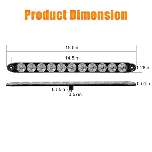 15.5" Red LED Trailer Light Bar Clear Lens Stop Turn Tail Lights Red Park Third 3rd Brake Light Truck Trailer Marker Identification Light Bar IP67 Waterproof, Pack of 2