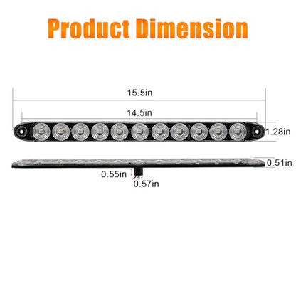 15.5" Red LED Trailer Light Bar Clear Lens Stop Turn Tail Lights Red Park Third 3rd Brake Light Truck Trailer Marker Identification Light Bar IP67 Waterproof, Pack of 2