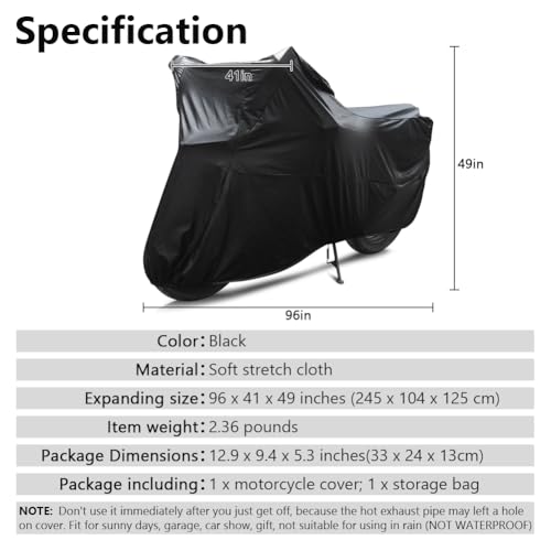 Motorcycle Cover Soft Stretch Waterproof Motor Cover Dustproof Durable Motorbike Cover for Indoor and Outdoor, 96 inches - size: 96 x 49 x 41 inches