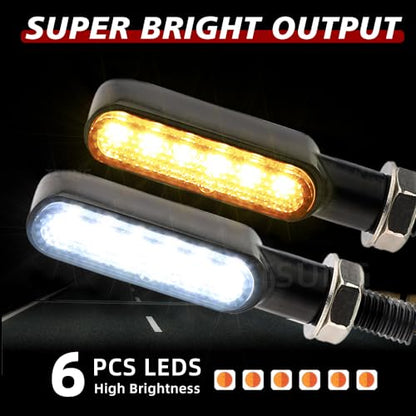 TSUNG Flowing LED Motorcycle Turn Signal Lights Sequential Front Rear Blinkers Indicators Universal Fits for Cruiser Touring Bobber Cafe Racer Street Bikes (Black-White&Amber) - color: Black-White&Amber