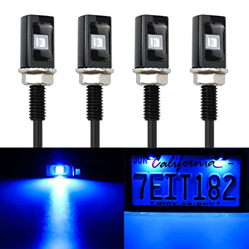 LivTee Super Bright License Plate Light, 12V License Tag Screw Bolt Accessories, Waterproof Black Aluminium Light Holder, Legal for Car Motorcycle Truck RV ATV Bike, Blue(4PCS) - color: Blue, size: 4PCS