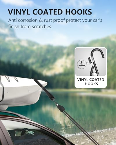Kayak Straps Tie Downs 8 Pack Set, Roof Rack Straps Adjustable Ratchet Tie Down Straps with Lock S Hooks, 1/4 Inch 12 Feet Ratchet Straps for Small Cargo, Kayak-Soft Loops, Packing, Camping Gear - size: 8-Pack 1/4"