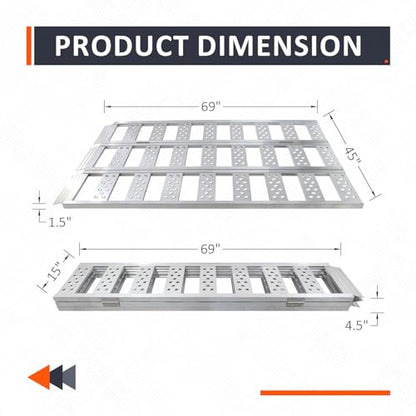 Aluminum Tri-Fold Ramp with Treads, 1600 lbs Capacity/535lbs per Section, ATV Ramp with Load Straps for Motorcycles, Truck Bed, ATVS, UTVS, Trailer, Tractor,Lawnmowers, Snow Blowers