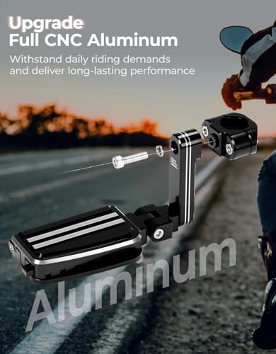 KEMIMOTO CNC Aluminum Highway Pegs with Expandable Heel Rests 1.25" Highway Long Angled Pegs Adjustable Fit for Street Glide Road King Road Glide Softail Dyna Sportster 1-1/4" Engine Guard Black - color: Black