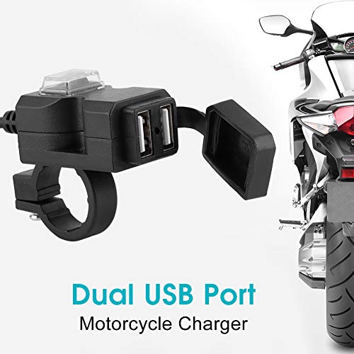 Motorbike Phone Mount, USB Port for Motorcycles, 12V Dual USB Port Motorcycle Charger Handlebar Charger 5V 1A / 2.1A Adapter Phone Power Outlet