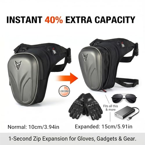Hard Shell Motorcycle Drop Leg Bag, Expandable Thigh Pack for Men, Water-Resistant Hip Waist Pouch for Riding, Tactical Hiking & Daily Commute, 2-3.2L Capacity (Gray) - color: Gray