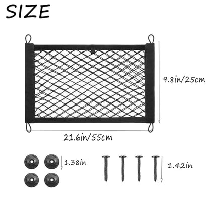 ZMD 2PCS Small Cargo Net Pocket Storage Mesh Net Elastic Automotive Cargo Nets Storage Pouch for Car Trunk Net, RV, Boat Storage Mesh Pocket Net with 8 Mounting Screws and Hooks (21.6 x 9.8 Inches) - size: 21.6 x 9.8 Inches