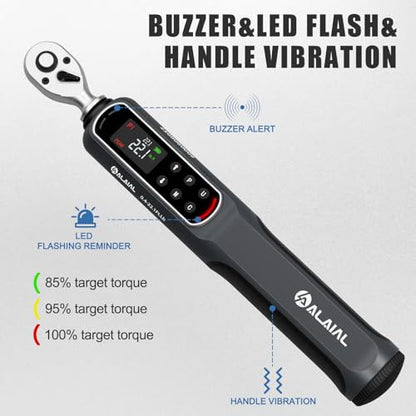Digital Torque Wrench 1/4 Drive, 0.4-22.1 Ft.Lb/0.5-30 Nm Dual Direction Rachet Torque Wrench with Vibration, Buzzer and LED Alert, Electronic Torque Wrench for Bike Motorcycle Car Repair - size: 0.4-22.1 Ft.Lb/0.5-30 Nm-1/4"