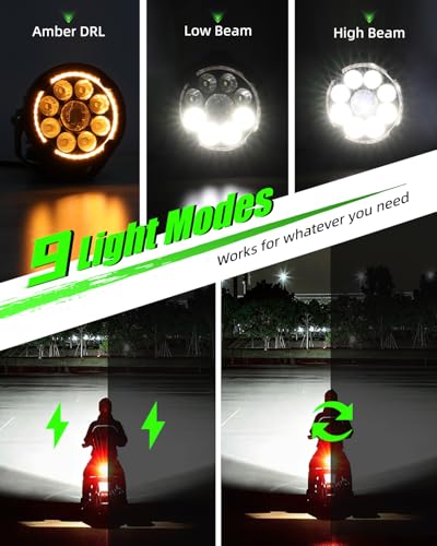 Motorcycle LED Auxiliary Lights - 29000LM Ultra Bright Fog Lights Hi/Low Amber White Beam, Strobe Modes, IP69K Waterproof, 360° Adjustable Mount for Motorcycles ADV Truck UTV Touring Sport - size: Pair 4.5 inch