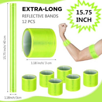 Halloscume Reflective Arm Bands 15.75 in Reflective Snap Bands Slap Bracelets High Visibility Safety Ankle Strips Gift for Night Walking Cycling Running Jogging Hiking - color: Green