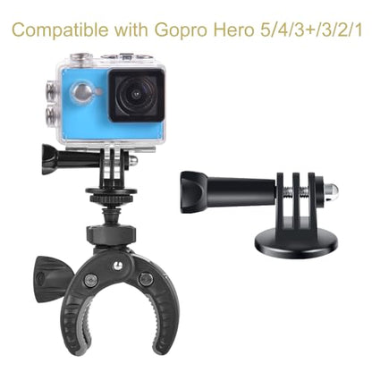 UTEBIT Camera Mount Clamp, Umbrella Clamp Motorcycle Camera Pole Mount Desk Holder Accessories, 360° Ballhead 1/4" Thread Holes with Phone Tripod Mount, Super Clamp for Gopro/DSLR/Stabilizer - color: Black