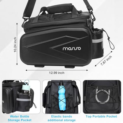 MOSISO Bike Rack Bag Trunk Cooler Handbag, Bicycle Insulated Rear Seat Bag 2 Side EVA Pockets with Side Foldable Panniers, 8L Cycling Backseat Storage Cargo Luggage Pouch with Shoulder Strap, Black