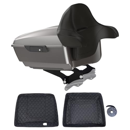 Motorcycle King Tour Trunk Pack For 2009+ Harley Touring - Billet Silver, Black Detachable Mounting Rack, Backrest & Black Trunk Liners - color: Billet Silver, size: King Tour Trunk Pack, Mount Rack & Black Liners