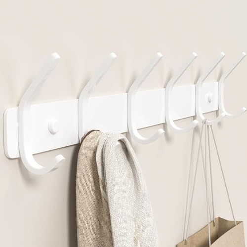 GWAAZXGZ Coat Rack Wall Mount Hooks - 15 Inch Matte White Metal 6-Hook Organizer Wall Mounted, Modern Kids Room, Entryway & Bathroom Hanger for Beach Towels, Coats, Purses, Bags (1 Pack) - color: White, size: 1 Pack