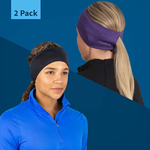 TrailHeads Womens Ponytail Headband - Moisture Wicking Hair Headband for Running, Winter, Workout - Athletic Headband Women - color: black/heather purple