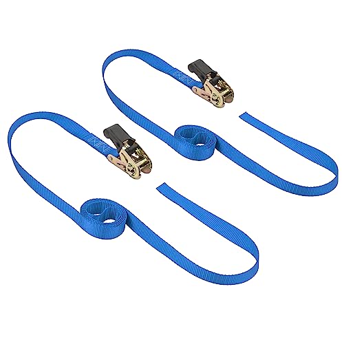 PowerTye - Endless Ratchet Strap - 1in x 7ft Easy Grip (Hookless), Tie Down Strap w/ 400 lb. Working Load Limit / 1,200 lb. Break Strength, Ideal for Motorcycle, ATV, Bike, & Coolers, Blue 2-Pack - color: Black,Blue, size: 1in x 7ft