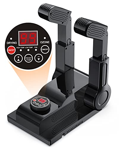 FORLIM [Upgraded Temperature Control] Boot Dryer for Work Boots - Shoe Dryer with 24-Hour Delay Timer, Portable Glove Dryer & Boot Warmer, Automatic Shut-Off Timer, Folding Design, Smart Panel, Black - color: Temperature Control + Delay Timer + Ozone (Bla
