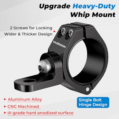 VAZESWIN 2PCS Thickened UTV Whip Light Mount, Solid Aluminium Alloy UTV Flag Mount, Heavy Duty Light Bar Mounting Bracket 360° Rotation Adjustable Roll Bar Clamp for 1.5"/1.75"/1.85"/2"/2.1" Roll Cage