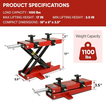 ZENY Motorcycle Lift, Motorcycle Center Scissor Lift Jack with Saddle & Safety Pin, 1100 LBS Capacity Steel Jack Hoist Stand for Motorcycles, ATVs, Dirt Bike