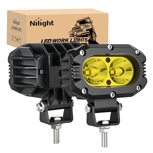 Nilight LED Pod Light 24W 4 Inch 2PCS Yellow Flood Beam Driving Lights Pods IP67 Waterproof Auxiliary Offroad Lighting for Truck Tractor SUV ATV UTV Golf Cart Boat Motorcycle Dirt Bike - color: Yellow Flood Beam 4inch