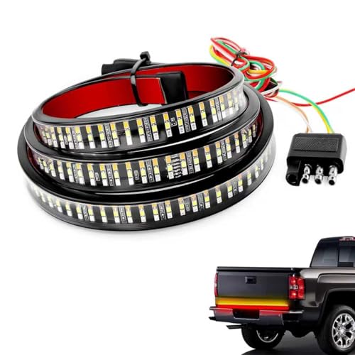 59" LED Tailgate Light Bar, IP65 Waterproof Flexible PVC Design Lights Strip, Multi-function Triple-row Brake Running Turn Signal Strip, for Most Pickup Truck SUV Van Trailer (Multicolored)