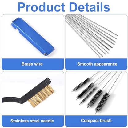 lasuroa Carburetor Cleaning Kit, Includes 1 Single Head Brush 23 Needles 5 Nylon Brushes 1 Scraper and 4 Cleaning Hooks for Motorcycle ATV Chainsaw & Welder