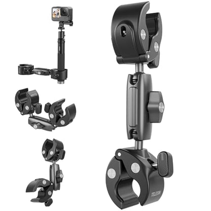 TELESIN 360 Dual Ball Clamp Mount, Bike Bicycle Motorcycle Handlebar Stick Pole Mount Holder Accessories for DJI Action 6/5/4/3, GoPro Mission 1 PRO, Hero 13 12, Insta360 Luna Ultra 360 X5, Xtra Muse - color: Metal Dual Ball