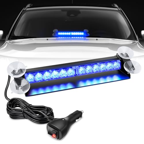 Nilight 12LED Traffic Advisor Strobe Light Bar Blue Emergency Warning Hazard Safety Dash Front/Rear Windshield Flashing Lights for Cars Trucks Police Firefighter Plow Construction Vehicles - color: Blue, size: 12LED
