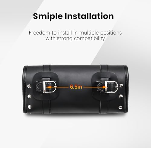 Motorcycle Tool Fork Bag Waterproof PU Leather Roll Bag Universal Front Fork Handlebar Sissybar Storage Suitable for Harley Honda Suzuki Kawasaki (Black Classic Buckle)