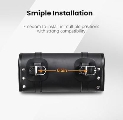 Motorcycle Tool Fork Bag Waterproof PU Leather Roll Bag Universal Front Fork Handlebar Sissybar Storage Suitable for Harley Honda Suzuki Kawasaki (Black Classic Buckle)