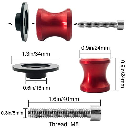 8MM M8 X 1.5 Motorcycle Swing arm Sliders Spools CNC Aluninum Swing Arm Stand Screws 2PCS for Suzuki GSX-R 600 GSX-R 750 GSX-R 1000 (Red)