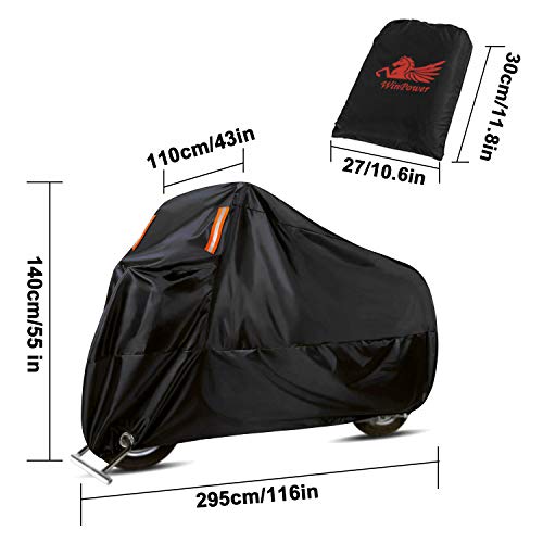 WinPower Outdoor Waterproof Motorcycle Cover All Weather Protection Winter Snow Universal Motorbike Bike Vehicle Cover, 116 x 43 x 55 inch,4XL - size: 4xl(116 x 43 x 55 inches)