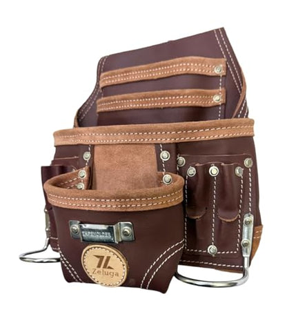 Zeluga 20-110 10 Pocket Rigger Heavy Duty Leather Tool Bag, Brown - color: Brown
