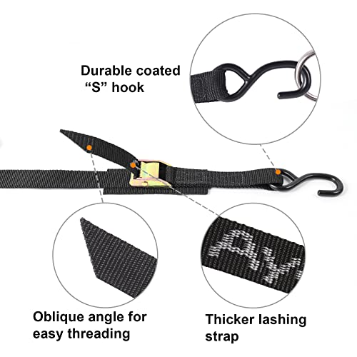 Ayaport Cam Buckle Tie Down Straps 20 feet 2200lbs Break Strength Securing Straps with S Hooks for Motorcycle, Kayak, Car, Truck, Dirt Bike - size: Cam Buckle-1"x20\' black