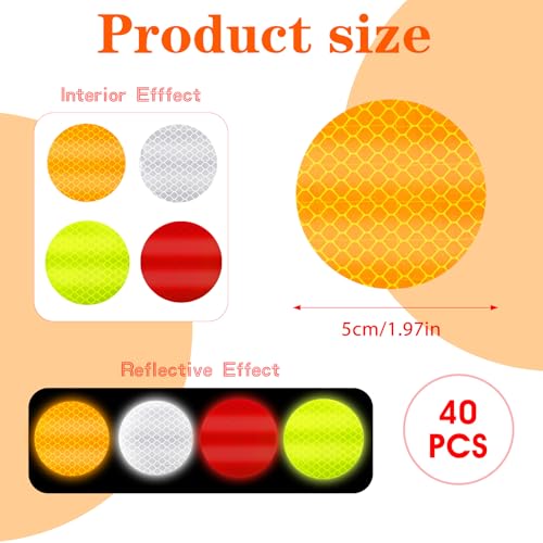 Ymapinc 40Pcs Dot Reflective Tape Sticker Warning Reflector Stickers Safety Night Visibility Waterproof Reflector Sticker for Vehicle, Bicycles, Motorcycles, Clothing