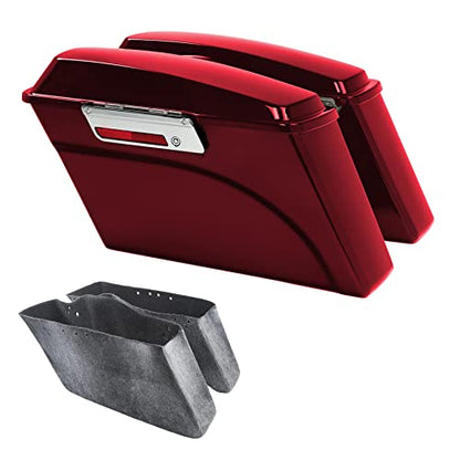 TCMT Hard Saddle bags Saddlebag w/Lid Latch & Liners Carpet Insert Fits For Harley Touring CVO Road Glide Road King Street Glide Electra Glide Ultra Classic 1994-2013 - color: Red Chrome Latches#A