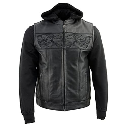 Milwaukee Leather MLM3563 Men's '2 in 1' Black Leather Vest with Reflective Skulls - 2X-Large,MLM3563-BLACK-2X - size: XX-Large