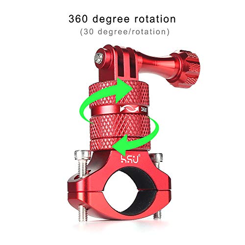HSU Bike Handlebar Mount for Gopro Hero 13/12/11/10/9/8/7/6/5/4 AKASO Campark Osmo Action 3/4 and Other Action Cameras, 360 Degrees Rotary Motorcycle Mount (Red) - color: Red