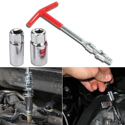 Spark Plug Removal Tool, Spark Plug Tool, Spark Plug Socket Wrench, Car Accessories 16mm (5/8") & 21mm (13/16") Remover Installer Tool Kit, Universal T-Handle Spark Plug Wrench for Lawn Mower