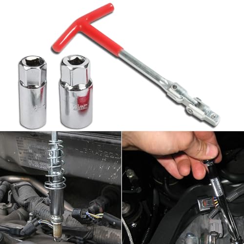 Spark Plug Removal Tool, Spark Plug Tool, Spark Plug Socket Wrench, Car Accessories 16mm (5/8") & 21mm (13/16") Remover Installer Tool Kit, Universal T-Handle Spark Plug Wrench for Lawn Mower