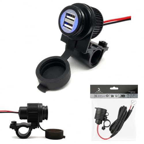 Cliff Top Motorcycle USB Charger Waterproof Dual Port 3.3A 16.5W Bike USB Adapter Heavy Duty for 7/8" and 1" Handlebars Motorcycle Charger Socket for 12V Motorbike - size: 3.3A 16.5W Dual USB Charger