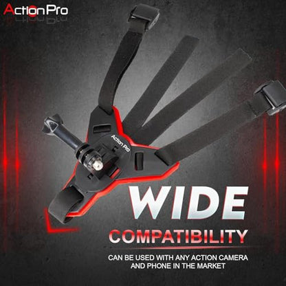 Action Pro™ Motorcycle Helmet Chin Strap Mount Compatible with GoPro Hero 12, 11, 10, 9, 8, 7, (2018), 6, Hero Black, DJI Osmo Action 3/2, Insta 360, Session, Xiaomi Yi, SJCAM (Red) - color: Red