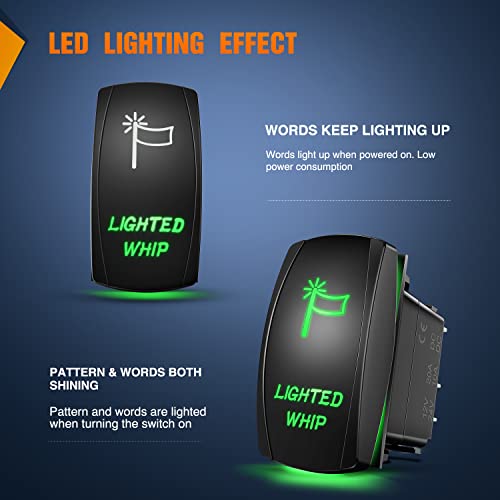 Nilight Lighted Whip Rocker Switch Led Light Bar 5Pin Laser On Off SPST switches 20A/12V 10A/24V Green with Jumper Wires Set for Cars Trucks RVs - color: Green, size: LIGHTED WHIP
