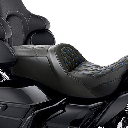 CC RIDER Driver Passenger Seat Hammock Blue Hexagon Fit For Harley Touring 2009-2023 Road Glide Street Glide Road King Electra Glide and Trike models - color: Blue Stitches