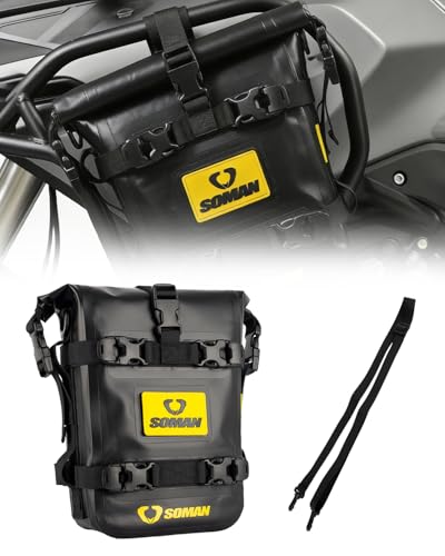 Waterproof Motorcycle Crash Bar Bag 6L, Motorcycle Tail Bag Luggage with Shoulder Straps, Dry Bag Saddle Bag Used in Saddle Rack Rear Fender for Travel & Adventure (Black) - color: Black