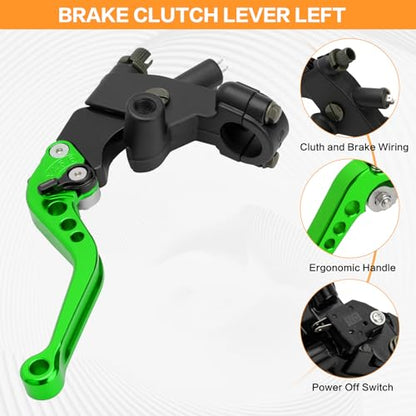 Motorcycle Brake Pump Lever 7/8" 22mm Hydraulic Master Cylinder Reservoir Clutch CNC Left & Right Set Universal Replacement for Harley Honda Kawasaki Suzuki Yamaha (Green) - color: Green