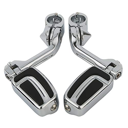XFMT Motorcycle Highway Pegs 1.25" Long Angled Highway Footpeg Adjustable Footrest Fit For Harley Road King Street Glide Electra Glide Softail Sportster with 1 1/4" Engine Guard, Chrome - color: Chrome Style 4, size: Long Angled