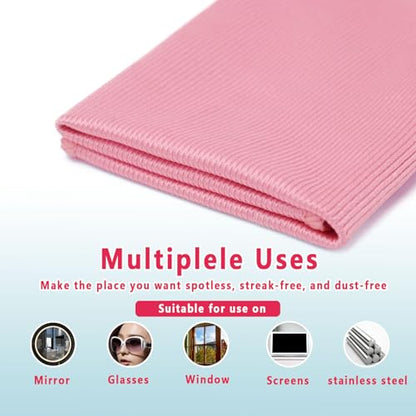 6Pcs Glass Cleaning Cloth for Window Eyeglass Mirrors Stainless Steel - color: Pink