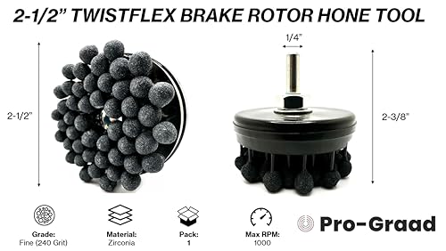 TwistFlex 2-1/2” 240 Grit Brake Rotor Hone, Flexible Ball Stones, 2.5” Medium Premium Zirconia 240 Grit, for Cross-Hatch Finishing Brake Rotors, Flywheels & Clutch Plates, Pack of 1