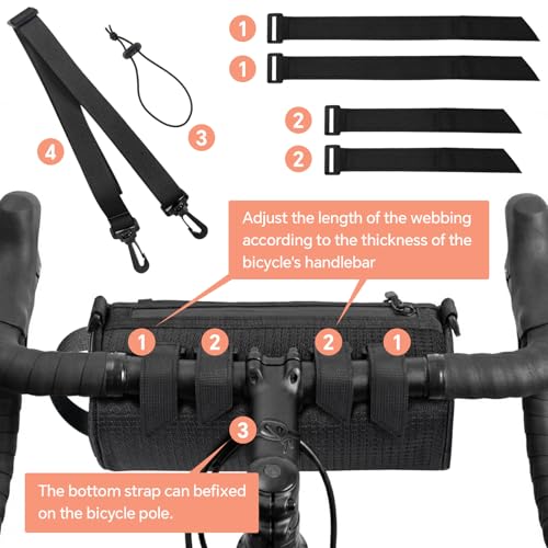 Urban Roll E-bike Handlebar Bag Waterproof Bicycle Front Bag for Mountain Multiuse Crossbody Hand Bag (Black, Medium) - color: Black, size: Medium